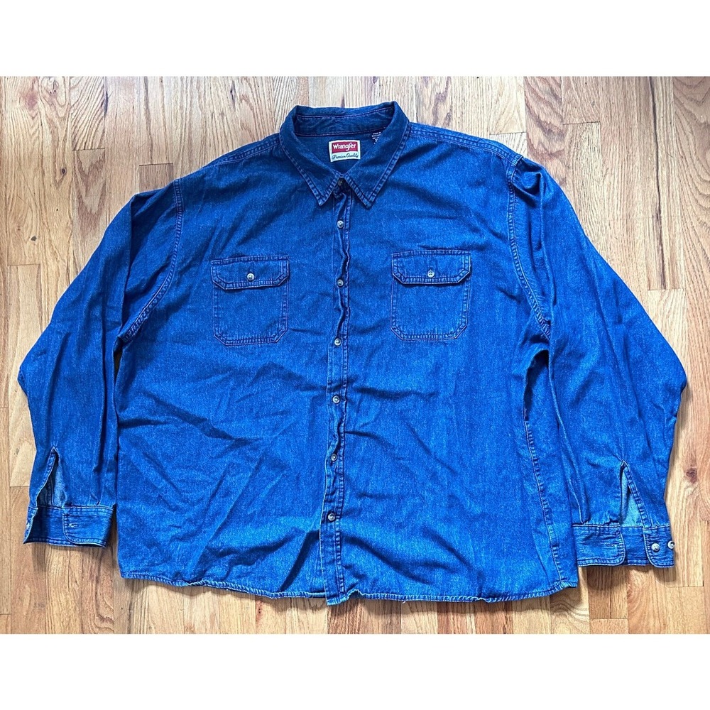 Wrangler‎ Denim Shirt Mens Size 3XL Blue Stretch Cotton Button Western Shirt - Picture 3 of 12